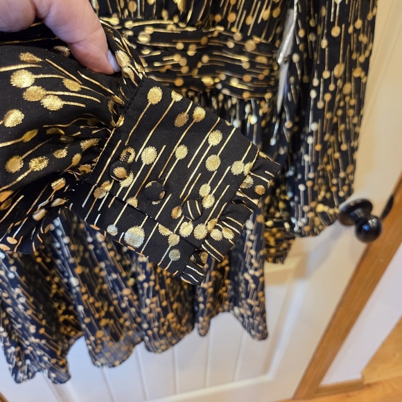 AQUA Mock Neck Gold Foil Mini Dress Medium - Picture 4 of 14